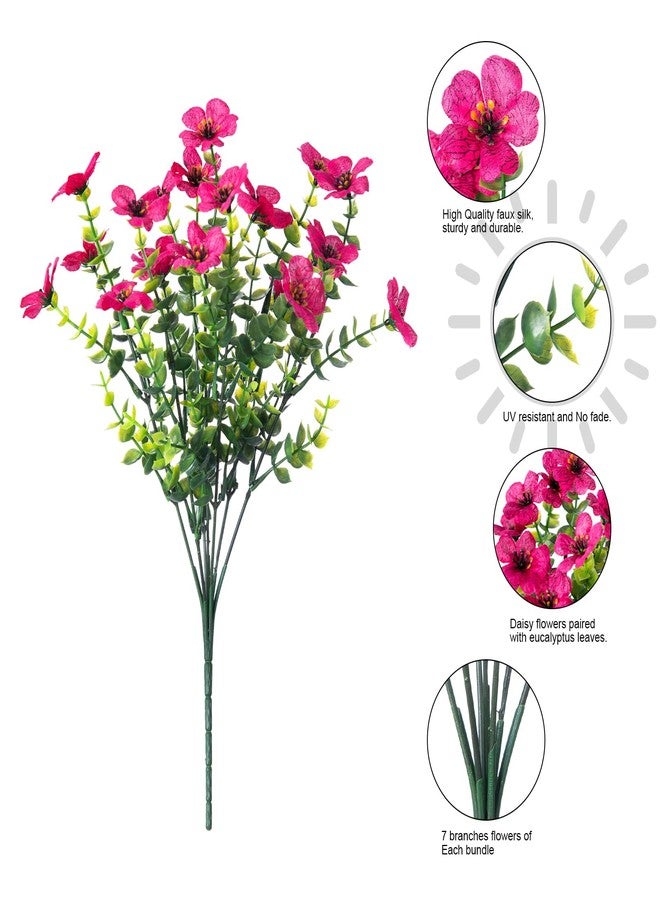 florisso Artificial Fake Plants Flowers for Outdoor Outside Summer Decoration, 12 Bundles Faux Silk Hotpink Daisy UV Resistant Realistic for Porch Patio Home Window Box Yard Garden Planter - Image 3