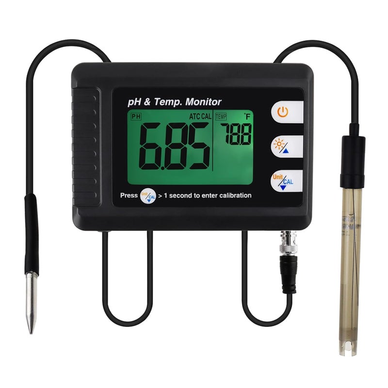 DANOPLUS 2 in 1 pH & Temperature Meter Digital pH Monitor Dual Display Water Quality Tester with ATC and Automatic Calibration Function, pH Tester for hydroponics, Aquarium, Pools, etc. - Image 1