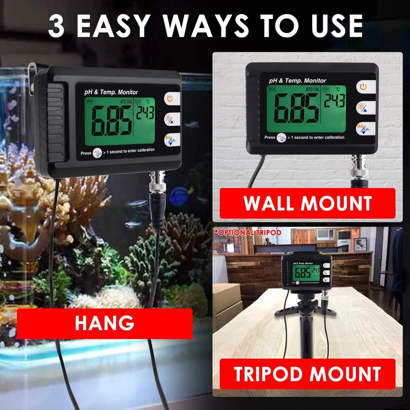 DANOPLUS 2 in 1 pH & Temperature Meter Digital pH Monitor Dual Display Water Quality Tester with ATC and Automatic Calibration Function, pH Tester for hydroponics, Aquarium, Pools, etc. - Image 2