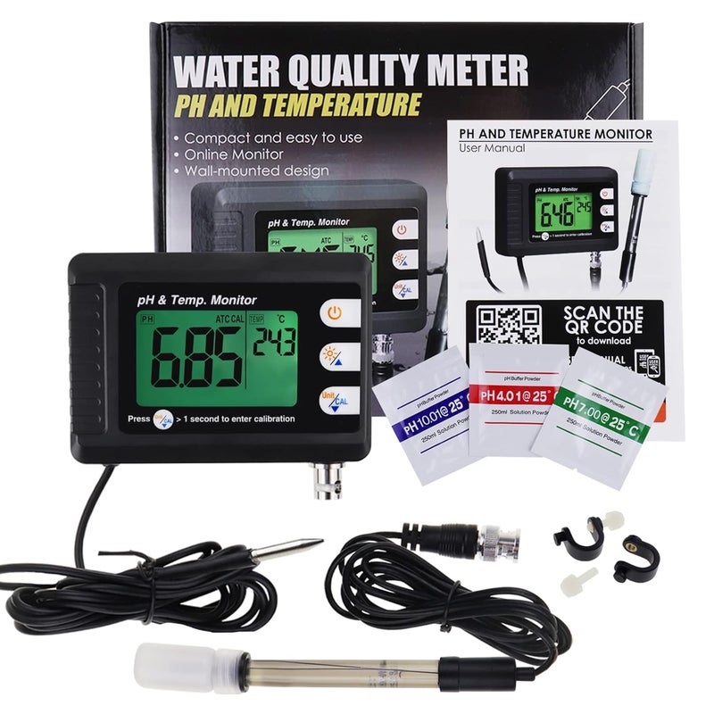 DANOPLUS 2 in 1 pH & Temperature Meter Digital pH Monitor Dual Display Water Quality Tester with ATC and Automatic Calibration Function, pH Tester for hydroponics, Aquarium, Pools, etc. - Image 5