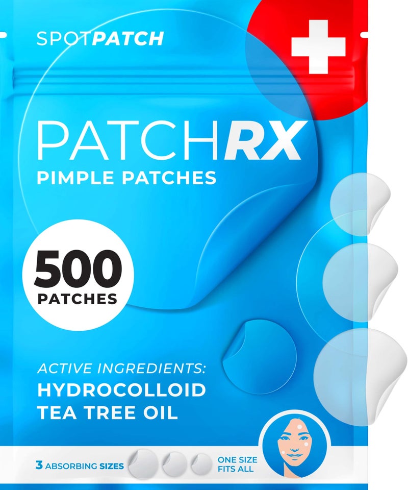 KEYCONCEPTS PatchRx Pimple Patches for Face (500 Patches), Hydrocolloid Acne Patches with Tea Tree Oil, Pimple Patch Pimple Stickers - Hydrocolloid Patch Acne Dots - Acne Pimple Patches For Face - Zit Patches - Image 1