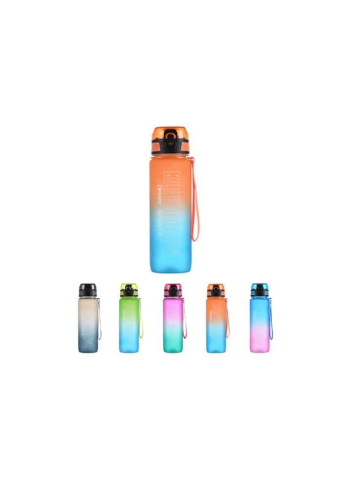 DESSINI زجاجة ماء رياضية سعة 850 مل، خالية من BPA، مانعة للتسرب للرياضة، اللياقة البدنية، الصالة الرياضية، النزهة 300 أزرق/برتقالي - Image 1