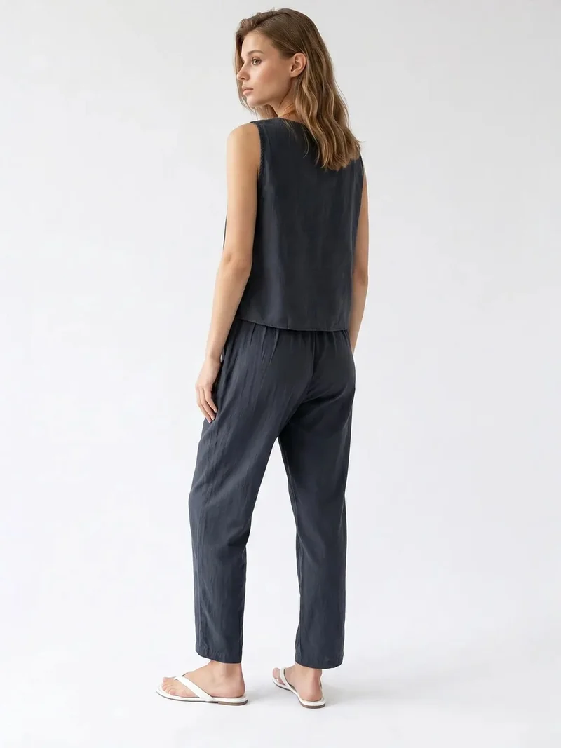 Mixray Charcoal Grey MIXRAY Sleeveless Crepe Jumpsuit for Women | Best Price UAE