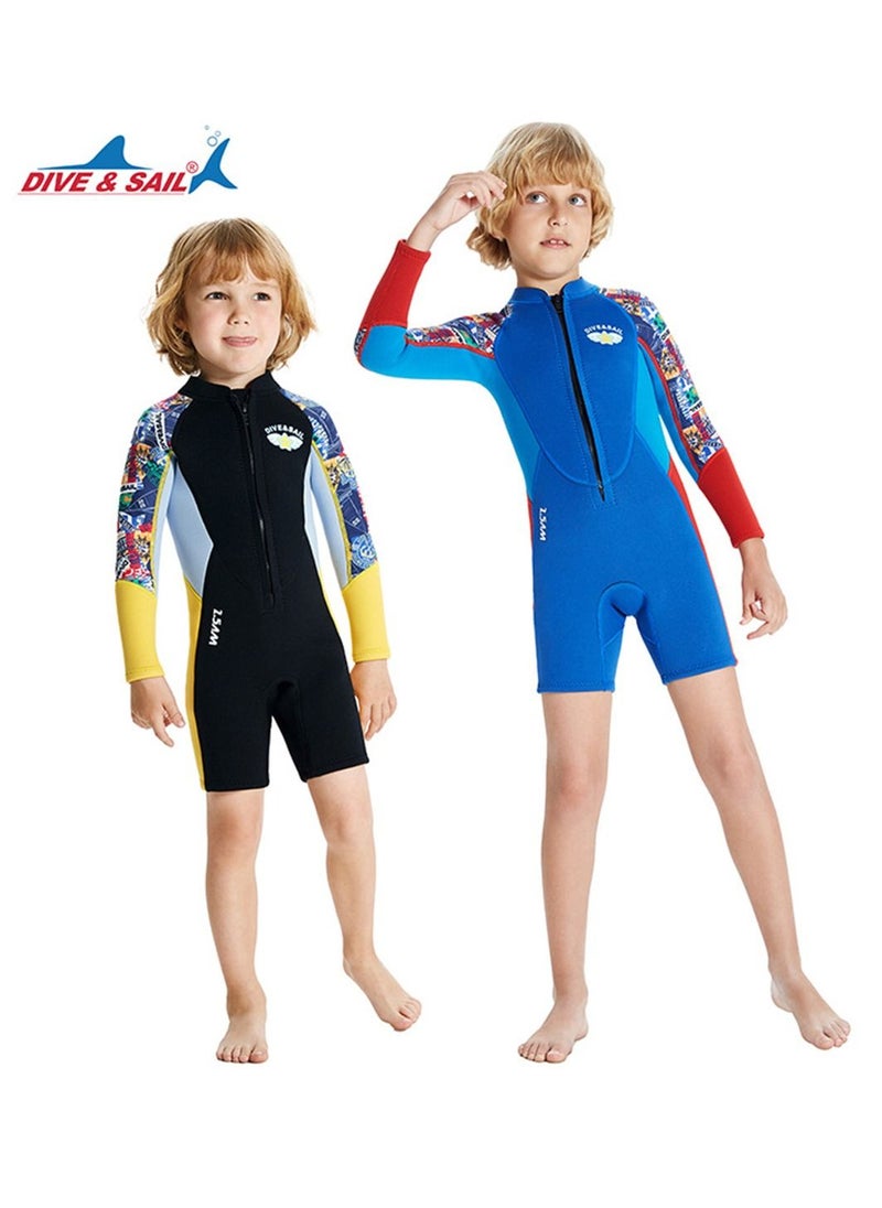 DIVE & SAIL 2Pcs Children's Wetsuit 2.5mm One-piece Thickened Warm Swimsuit Long-sleeved Cold Swimsuit  Multicolour  - Image 1