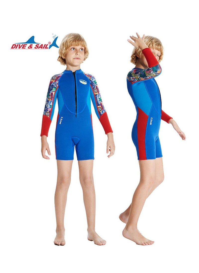 DIVE & SAIL 2Pcs Children's Wetsuit 2.5mm One-piece Thickened Warm Swimsuit Long-sleeved Cold Swimsuit  Multicolour  - Image 2