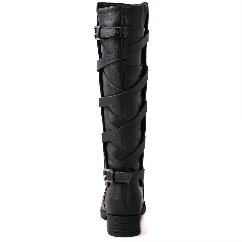 GLOBALWIN Women's Black Knee High Fashion Boots Strappy Boots For Women 6M - Image 5