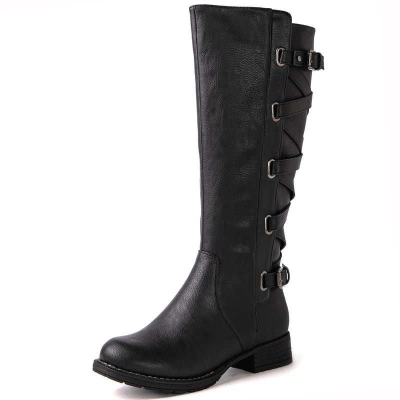GLOBALWIN Women's Black Knee High Fashion Boots Strappy Boots For Women 6M - Image 2