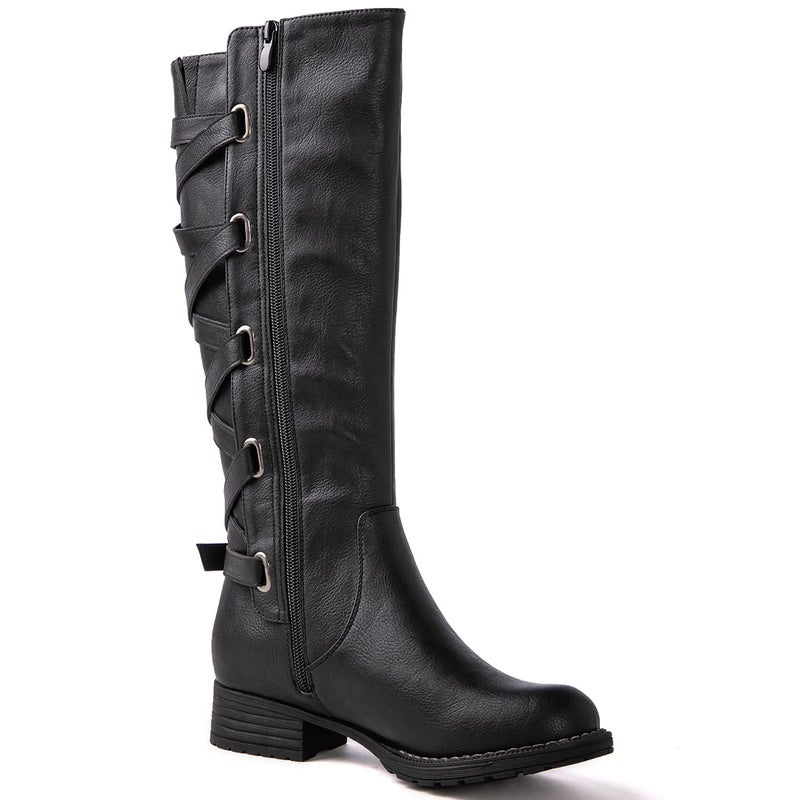 GLOBALWIN Women's Black Knee High Fashion Boots Strappy Boots For Women 6M - Image 3
