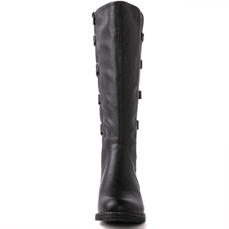 GLOBALWIN Women's Black Knee High Fashion Boots Strappy Boots For Women 6M - Image 4