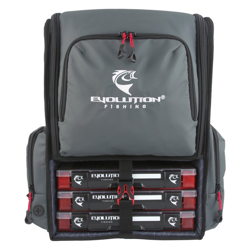 Evolution Outdoor Evolution Fishing Largemouth 3.0 Tackle Backpack - Patent Pending Modular Dividers, Rod Holders, Heavy Duty Fishing Backpack, Includes Quiklatch Tackle Trays - Image 1