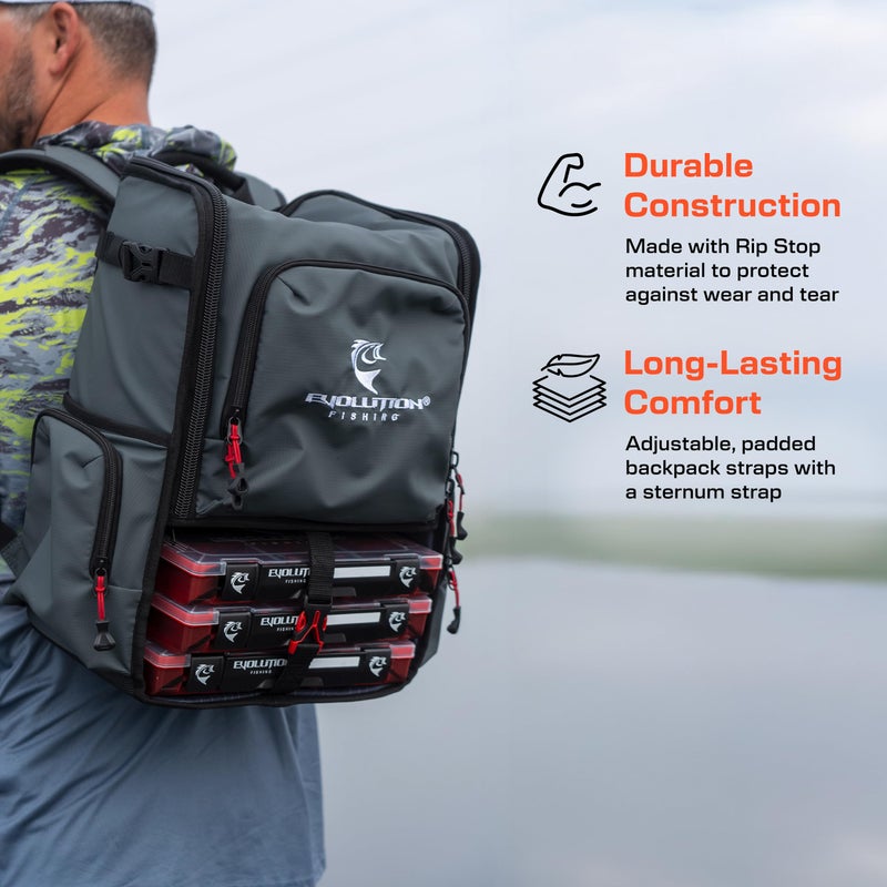 Evolution Outdoor Evolution Fishing Largemouth 3.0 Tackle Backpack - Patent Pending Modular Dividers, Rod Holders, Heavy Duty Fishing Backpack, Includes Quiklatch Tackle Trays - Image 5