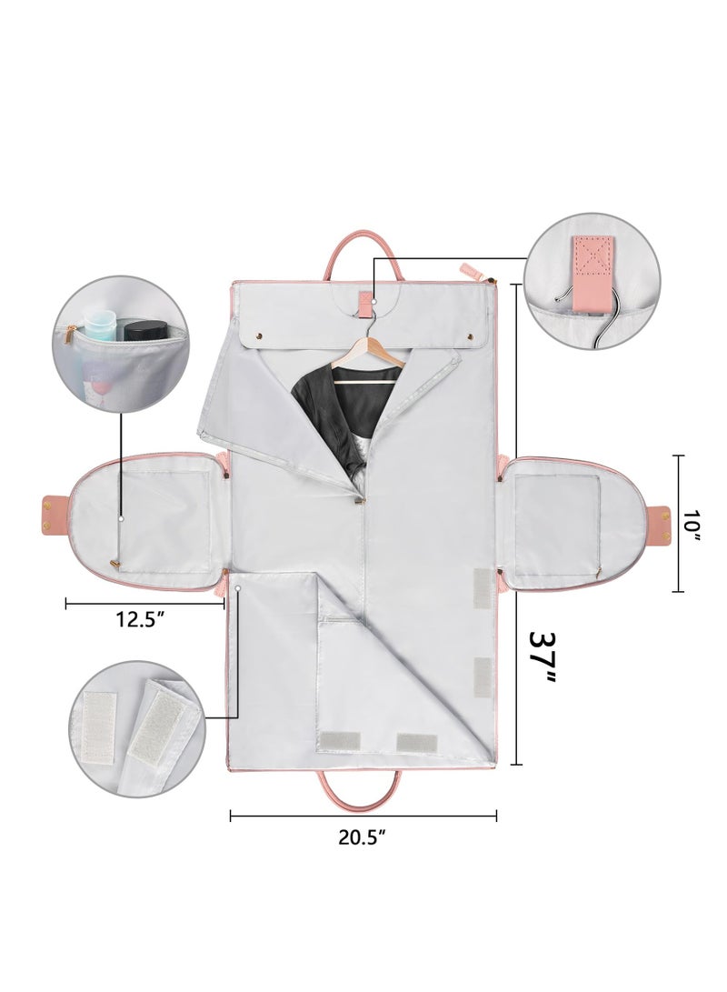 حقيبة ملابس محمولة، حقيبة دافل من جلد البولي يوريثان قابلة للطي للنساء، حقائب ملابس كبيرة مقاومة للماء للسفر مع جيب للأحذية، حقيبة سفر معلقة 2 في 1، أساسيات السفر، هدايا للنساء (وردي)