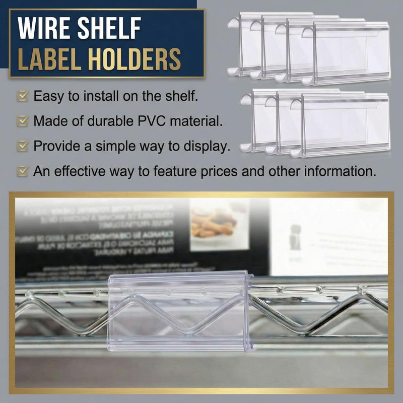 Kathfly 100 Pcs Plastic Wire Shelf Label Holder, Sign and Ticket Holder Clips with Paper Insert Area 3"x1.25" Compatible with Metro 1-1/4 Inch Shelves, Label Inserts Included - Image 3