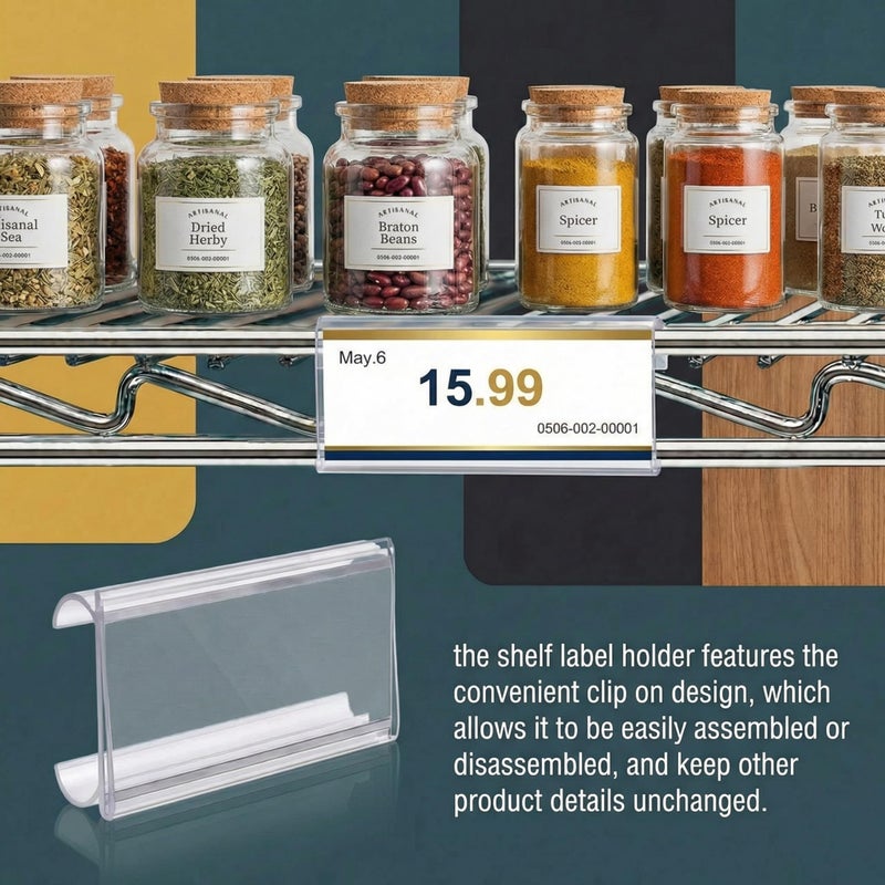 Kathfly 100 Pcs Plastic Wire Shelf Label Holder, Sign and Ticket Holder Clips with Paper Insert Area 3"x1.25" Compatible with Metro 1-1/4 Inch Shelves, Label Inserts Included - Image 4