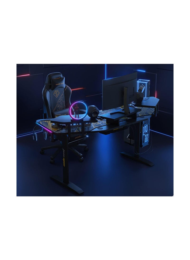 Royal Polar - ROYAL POLAR Lifting Gaming Table LED Desk Anchor Table with 2 Monitor Shelves 2 iPad Grooves Cable Management and Power Socket Holders Sit Stand Adjustable Height RGB Desk Electric Standing Desk - Image 1