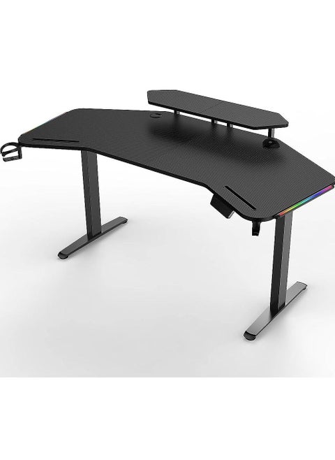 ROYAL POLAR Lifting Gaming Table LED Desk Anchor Table with 2 Monitor Shelves 2 iPad Grooves Cable Management and Power Socket Holders Sit Stand Adjustable Height RGB Desk Electric Standing Desk