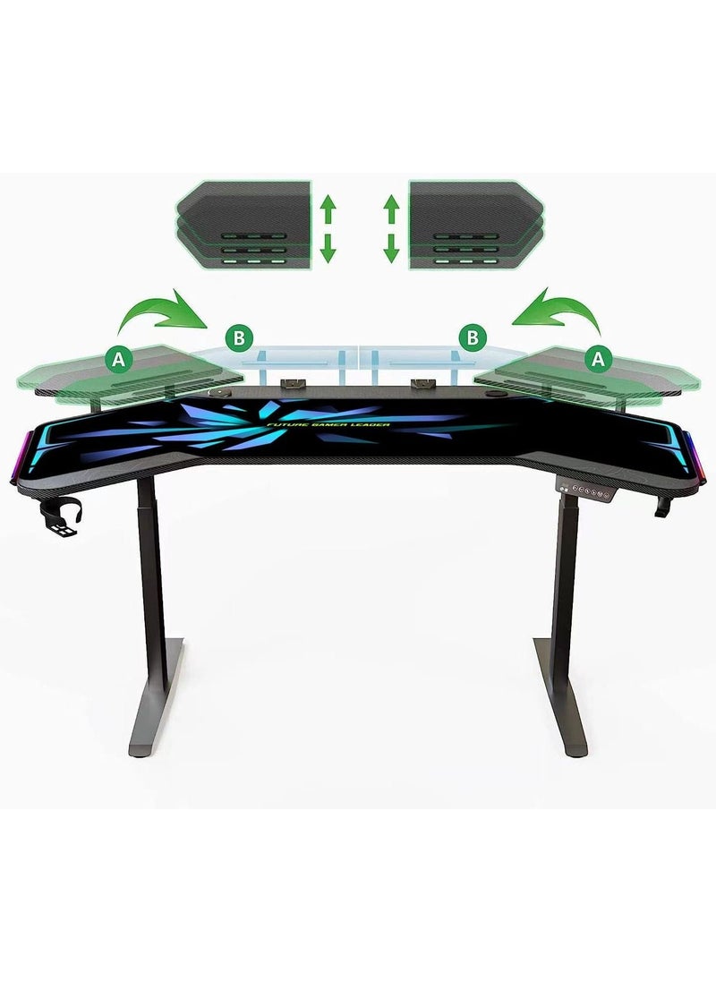 Royal Polar - ROYAL POLAR Lifting Gaming Table LED Desk Anchor Table with 2 Monitor Shelves 2 iPad Grooves Cable Management and Power Socket Holders Sit Stand Adjustable Height RGB Desk Electric Standing Desk - Image 1
