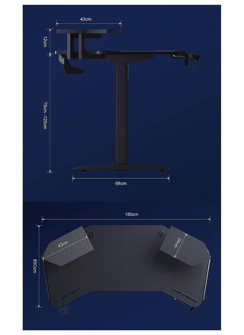 Royal Polar - ROYAL POLAR Lifting Gaming Table LED Desk Anchor Table with 2 Monitor Shelves 2 iPad Grooves Cable Management and Power Socket Holders Sit Stand Adjustable Height RGB Desk Electric Standing Desk - Image 1