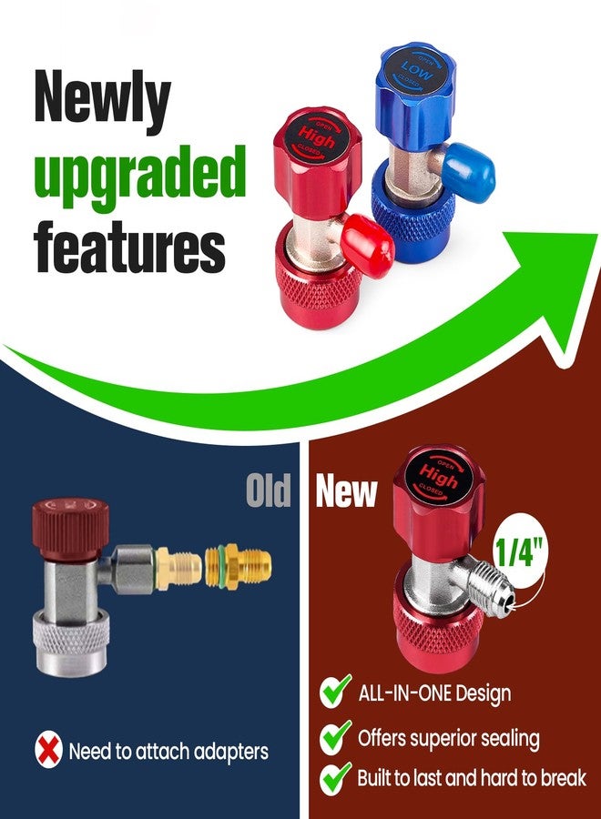 Rogvoc R134a Quick Coupler Adapter, Adjustable R134a Adapters Quick Connectors for Car AC System Recharging, HP and LP 1/4 inch SAE Connectors High and Low Pressure Set of 2 - Image 2