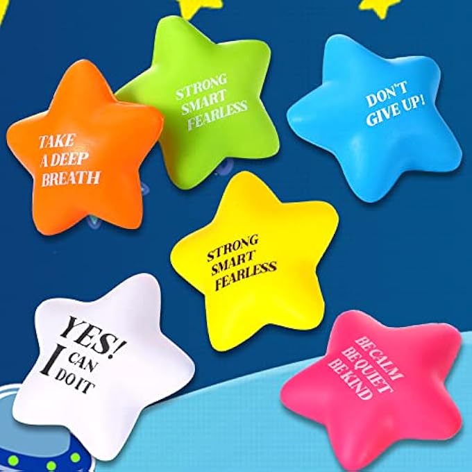 Chalyna 30 Pcs Star Stress Ball Motivational Quote Stress Balls Bulk Adults 2.2 Inch PU Foam Relief Ball Sensory Star Ball Gifts for Kids Teens Relieve Anxiety Party Supplies(Bright Colors) - Image 5
