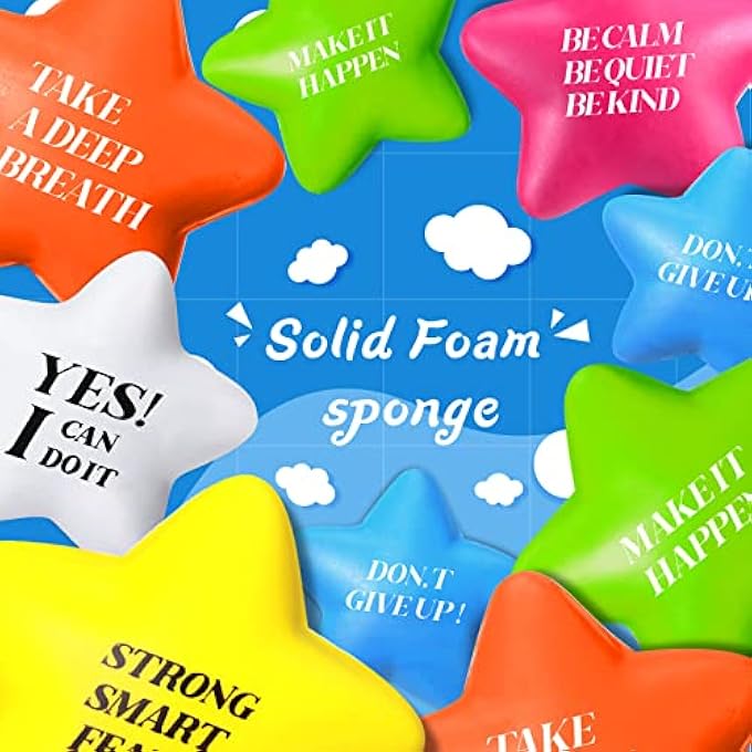 Chalyna 30 Pcs Star Stress Ball Motivational Quote Stress Balls Bulk Adults 2.2 Inch PU Foam Relief Ball Sensory Star Ball Gifts for Kids Teens Relieve Anxiety Party Supplies(Bright Colors) - Image 2