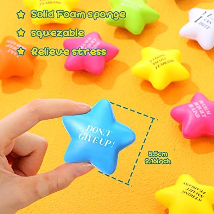 Chalyna 30 Pcs Star Stress Ball Motivational Quote Stress Balls Bulk Adults 2.2 Inch PU Foam Relief Ball Sensory Star Ball Gifts for Kids Teens Relieve Anxiety Party Supplies(Bright Colors) - Image 3