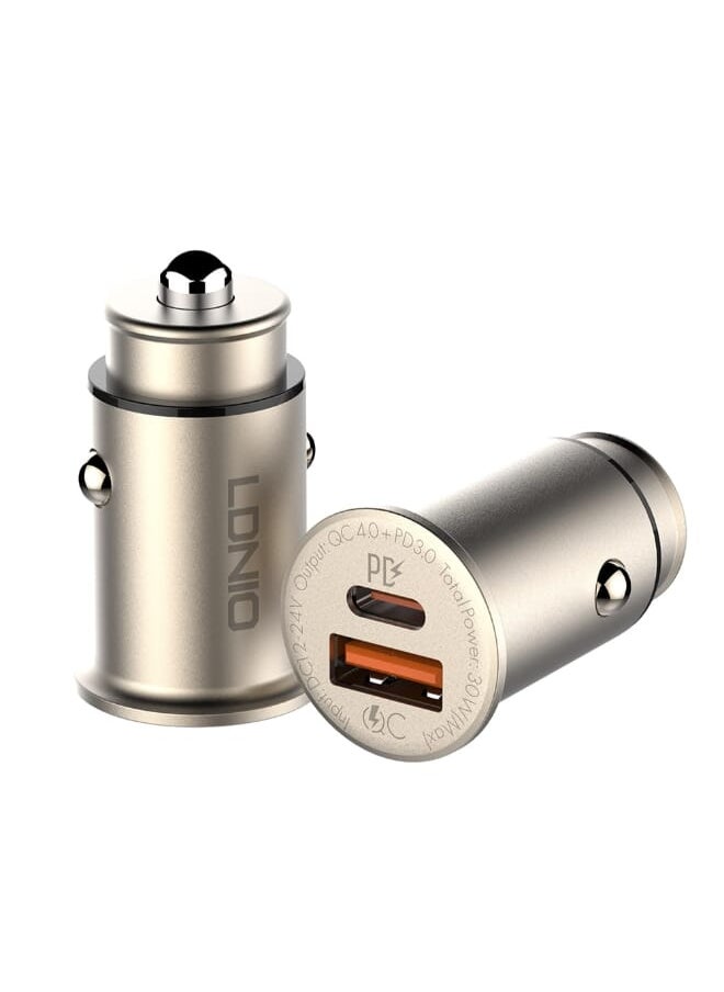LDNIO - C506Q High Quality Fast Car Charger Dual Port (Type-C & USB) 30W With Type-C USB Charging Cable - Silver - Image 1