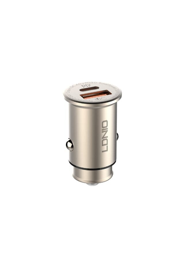 LDNIO - C506Q High Quality Fast Car Charger Dual Port (Type-C & USB) 30W With Type-C USB Charging Cable - Silver - Image 1