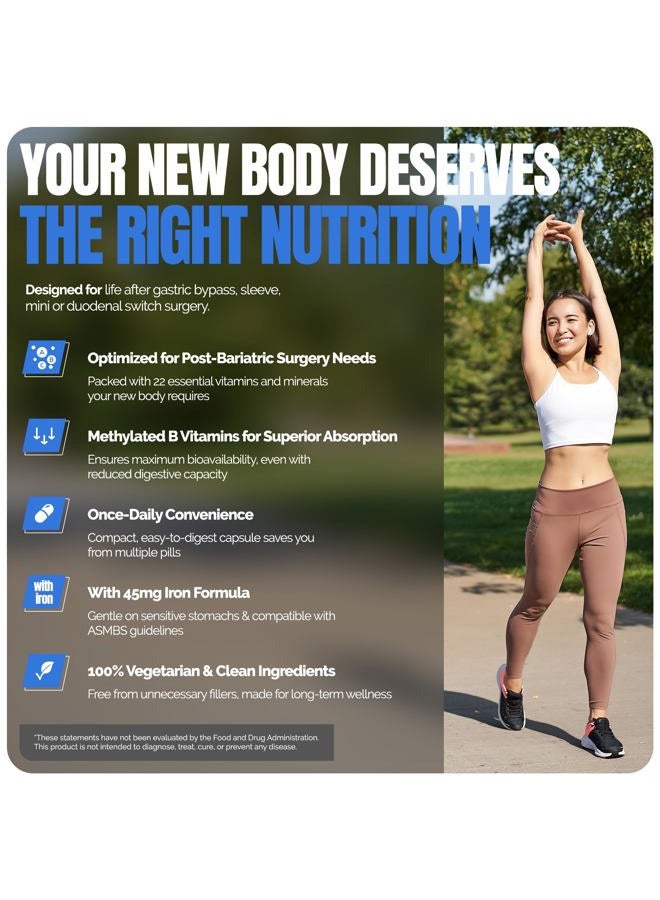 Shiny Leaf فيتامينات متعددة ميثيلية لجراحة السمنة مع الحديد 45 ملغ - كبسولة يومية واحدة، مصنوعة في الولايات المتحدة، متوافقة مع ASMBS، فيتامينات جراحة السمنة لجراحة تحويل المعدة وجراحة تكميم المعدة، للرجال والنساء - (90 حبة) - Image 3
