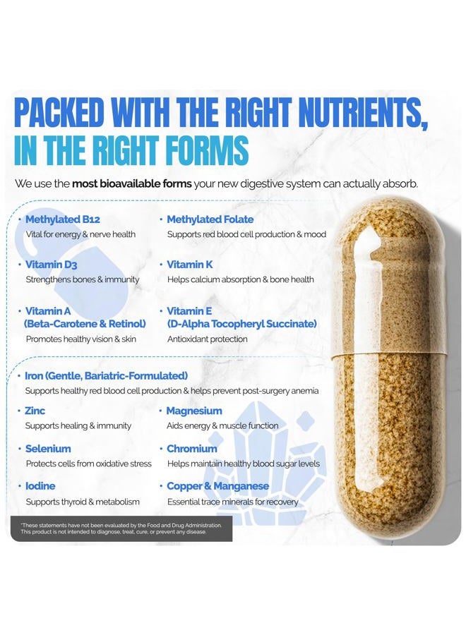 Shiny Leaf فيتامينات متعددة ميثيلية لجراحة السمنة مع الحديد 45 ملغ - كبسولة يومية واحدة، مصنوعة في الولايات المتحدة، متوافقة مع ASMBS، فيتامينات جراحة السمنة لجراحة تحويل المعدة وجراحة تكميم المعدة، للرجال والنساء - (90 حبة) - Image 4