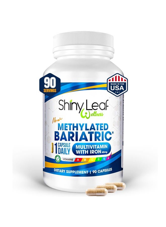 Shiny Leaf فيتامينات متعددة ميثيلية لجراحة السمنة مع الحديد 45 ملغ - كبسولة يومية واحدة، مصنوعة في الولايات المتحدة، متوافقة مع ASMBS، فيتامينات جراحة السمنة لجراحة تحويل المعدة وجراحة تكميم المعدة، للرجال والنساء - (90 حبة) - Image 1