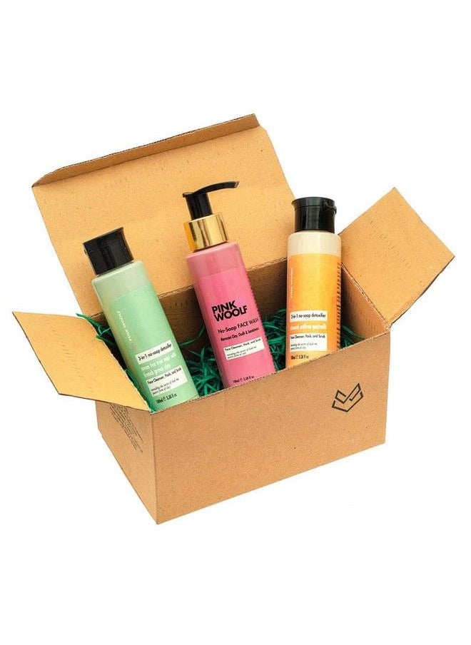 PINK WOOLF Face Wash ; No Soap No Foam ; Almond Saffron Neem Moroccan Clay ; Face Wash For Oily Skin ; Energizes All Types Of Skin Combo 300Ml (Pack Of 3)  - Image 2