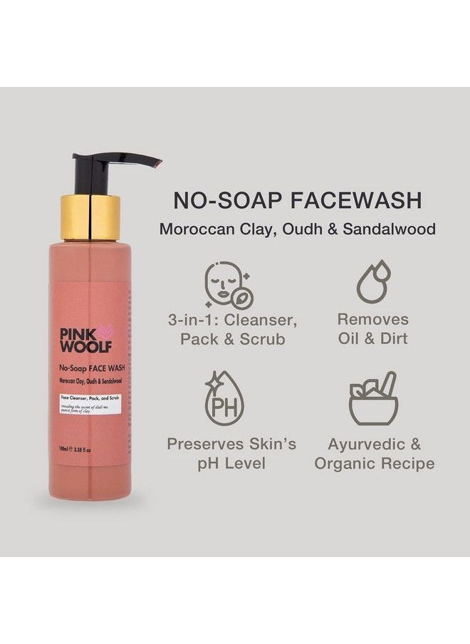 PINK WOOLF Face Wash ; No Soap No Foam ; Almond Saffron Neem Moroccan Clay ; Face Wash For Oily Skin ; Energizes All Types Of Skin Combo 300Ml (Pack Of 3)  - Image 3