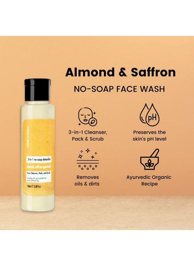 PINK WOOLF Face Wash ; No Soap No Foam ; Almond Saffron Neem Moroccan Clay ; Face Wash For Oily Skin ; Energizes All Types Of Skin Combo 300Ml (Pack Of 3)  - Image 4