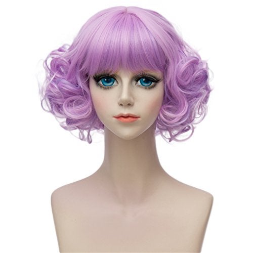 KiyaCos Rainbow Purple Short Curly Wavy Layered Harajuku Cosplay Wigs Costume Dress up Hair - Image 2