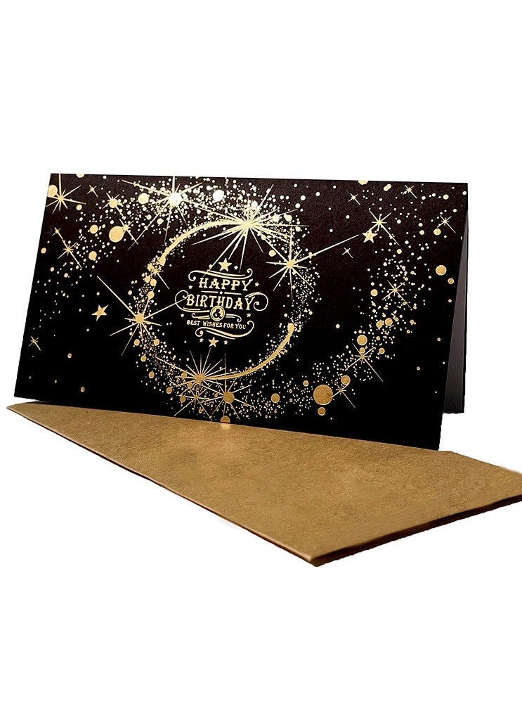 Birthday card, black and gold gift card, unique design, greeting message, blessing card, blank notepad card, with envelope (15.5 x 8.5 cm / 6.1 x 3.35 inches) - Image 1