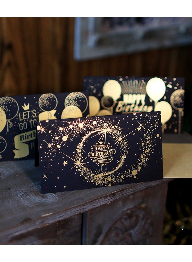 Birthday card, black and gold gift card, unique design, greeting message, blessing card, blank notepad card, with envelope (15.5 x 8.5 cm / 6.1 x 3.35 inches) - Image 2