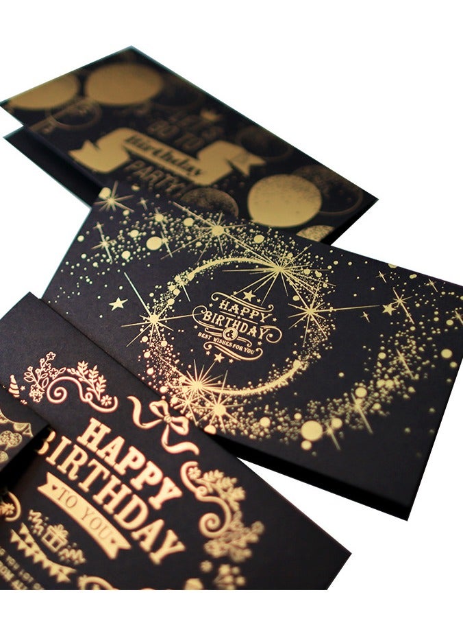 Birthday card, black and gold gift card, unique design, greeting message, blessing card, blank notepad card, with envelope (15.5 x 8.5 cm / 6.1 x 3.35 inches) - Image 3