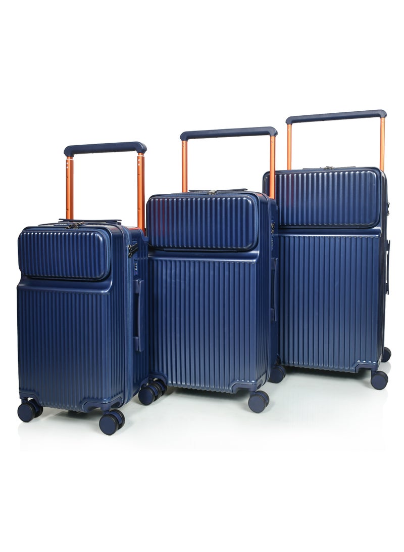 مورانو طقم شنط سفر بعجلات دوارة مكون من ثلاثة قطع مقاس: "28-"24 -"20 انش اللون: (أزرق) - Image 2