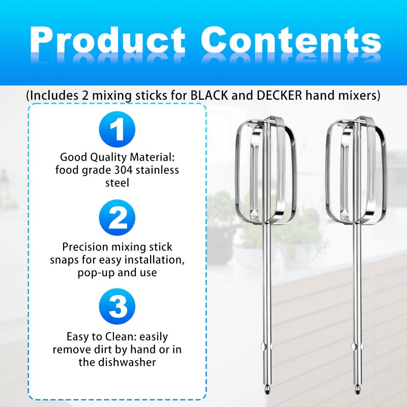 Lyreh 2pcs Hand Mixer Beaters Attachments Compatible with BLACK & DECKER, Universal Stainless Steel Electric Hand Mixer Whisk Replacement for Cooking and Baking - Image 3