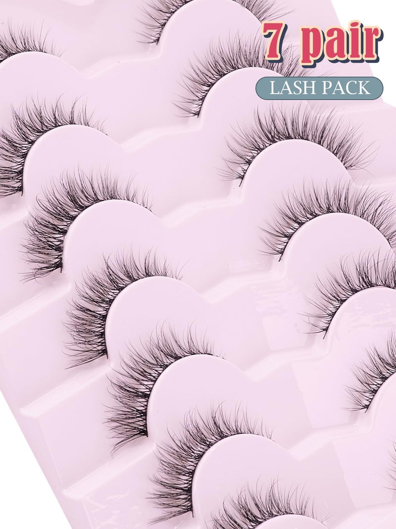 Siligli Natural Lashes Wispy Cat Eye Lashes 12mm False Eyelashes Natural Look Strip Lashes Thin Cotton Band Soft Eyelashes 3D Volume Lashes Pack C Curl Siligli Eyelashes 7 Pair - Image 5