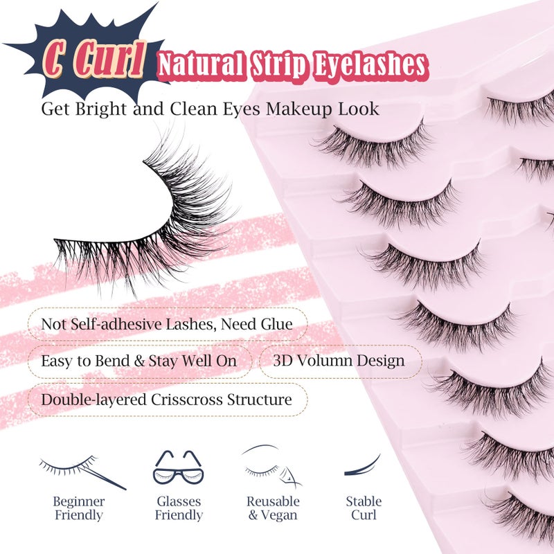 Siligli Natural Lashes Wispy Cat Eye Lashes 12mm False Eyelashes Natural Look Strip Lashes Thin Cotton Band Soft Eyelashes 3D Volume Lashes Pack C Curl Siligli Eyelashes 7 Pair - Image 3