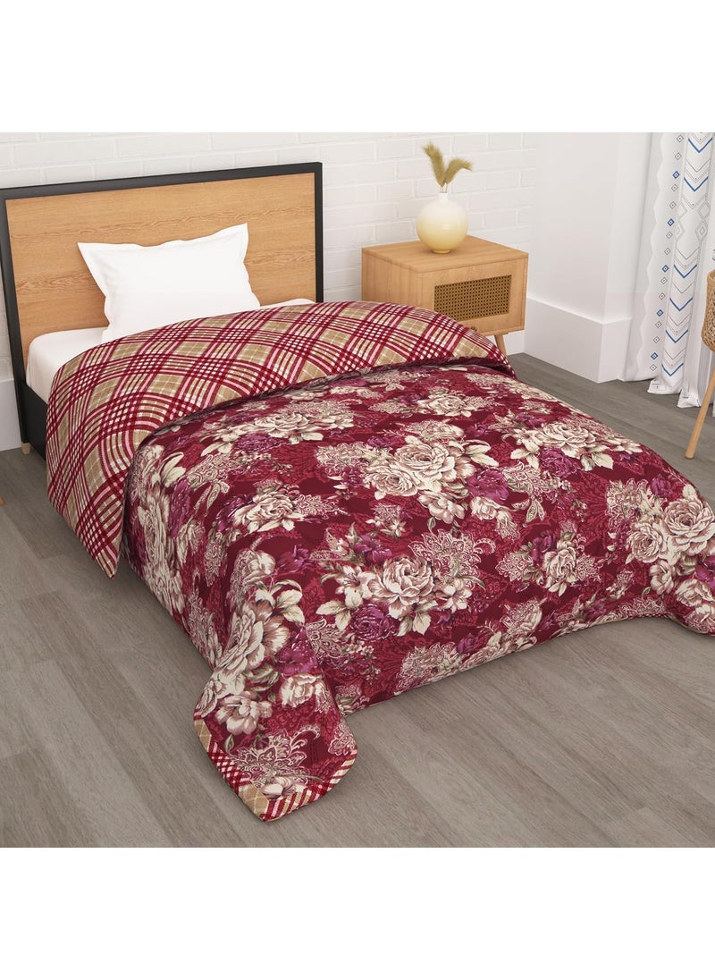 Story@Home Story@Home Comforter Single Bed | Microfiber Blanket Single bed | 180GSM | 150X 225cm | AC Comforter Single Bed | Magenta & Beige | Floral Pattern | Quilt | Duvet | Dohar | Perfect for Festive Gifting  - Image 1