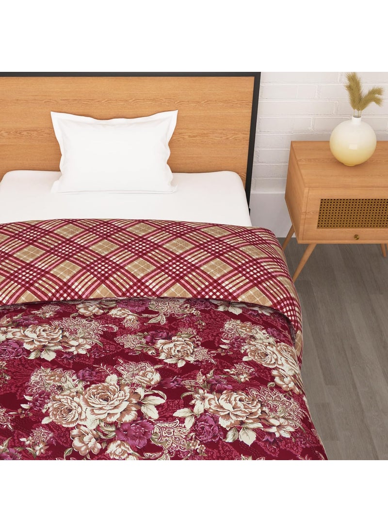 Story@Home Story@Home Comforter Single Bed | Microfiber Blanket Single bed | 180GSM | 150X 225cm | AC Comforter Single Bed | Magenta & Beige | Floral Pattern | Quilt | Duvet | Dohar | Perfect for Festive Gifting  - Image 3