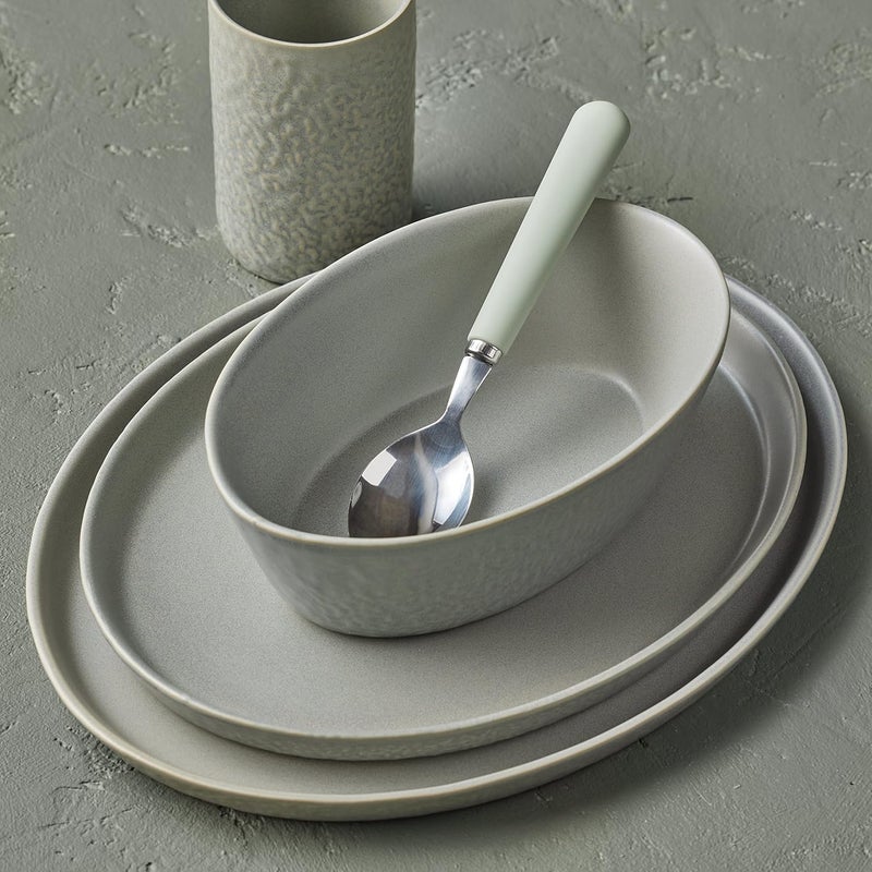 Stone by Mercer Project Stone Lain by Mercer Oval Stoneware 16Piece Dinnerware Set Light Grey - Image 3