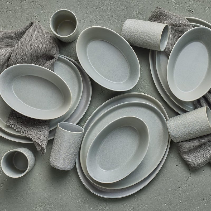 Stone by Mercer Project Stone Lain by Mercer Oval Stoneware 16Piece Dinnerware Set Light Grey - Image 4