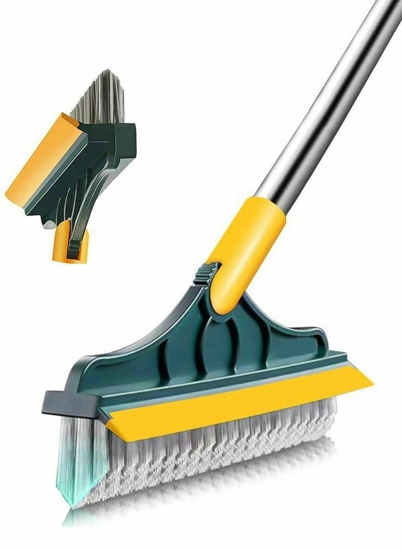 SYOSI Floor Brush, 2 in 1 Scrubber with Long Handle Grout Brush Scrape Stiff Bristle Cleaning Scrub Squeegee 120°Rotating Tile for Bathroom Glass Patio Kitchen (Green) - Image 1