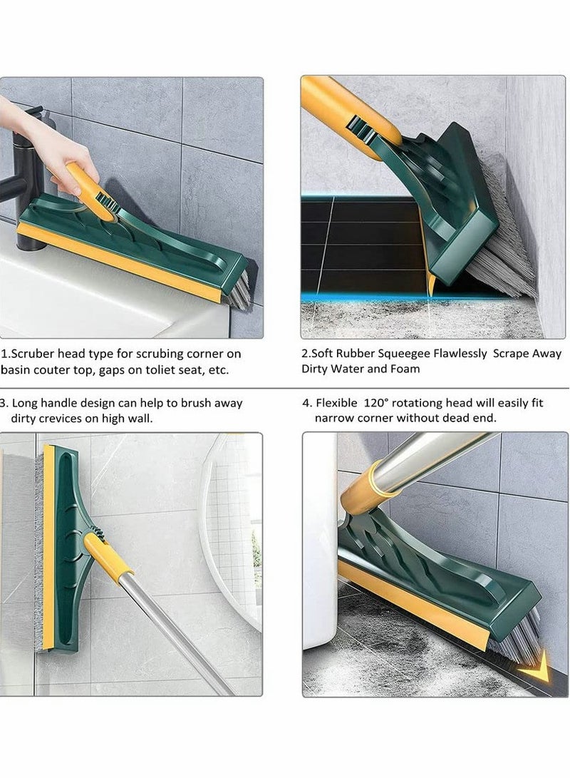 SYOSI Floor Brush, 2 in 1 Scrubber with Long Handle Grout Brush Scrape Stiff Bristle Cleaning Scrub Squeegee 120°Rotating Tile for Bathroom Glass Patio Kitchen (Green) - Image 2