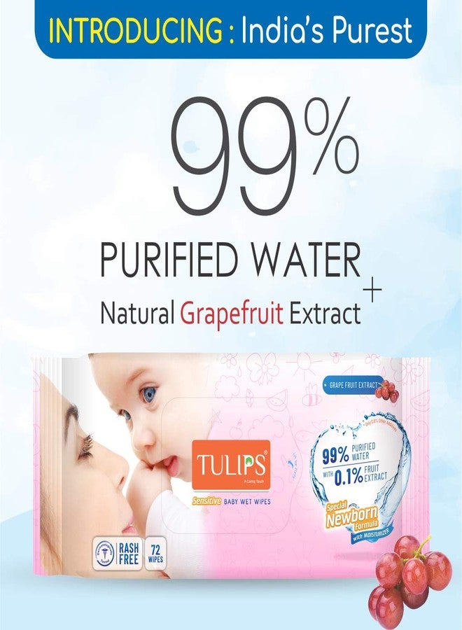 Tulips Sensitive Baby Wet Wipes ( 216 Wipes ), for Gentle Cleaning/Moisturising, Rash Free, 99% Purified Water with Grapefruit Extracts - Image 2
