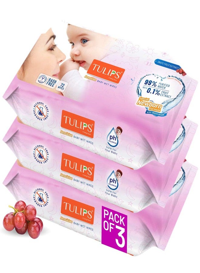 Tulips Sensitive Baby Wet Wipes ( 216 Wipes ), for Gentle Cleaning/Moisturising, Rash Free, 99% Purified Water with Grapefruit Extracts - Image 1